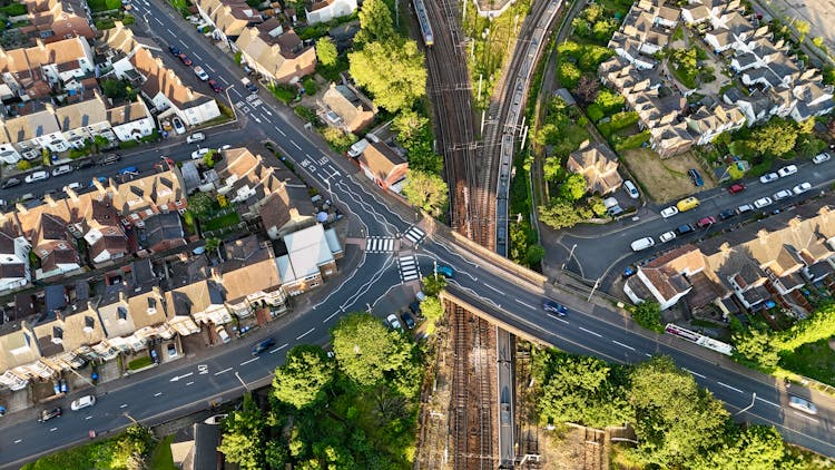 城市道路和住宅建筑俯视图