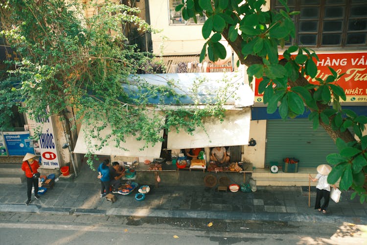 越南河内街头市场鸟瞰图