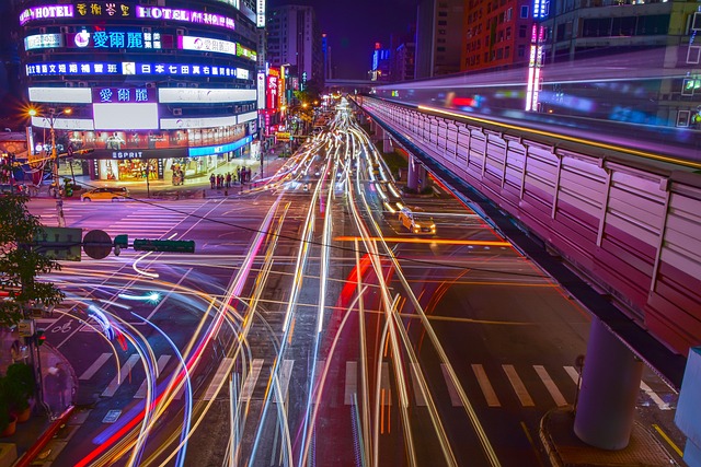 台北台湾街头城市夜景