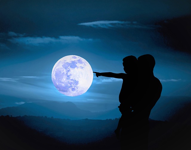 爸爸孩子月亮夜幻想