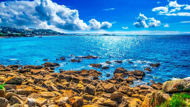 海洋海浪侧岩海滩